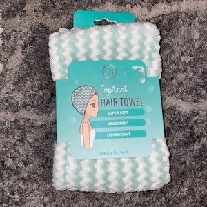 Hair towel, still in packaging, OS, blue and white